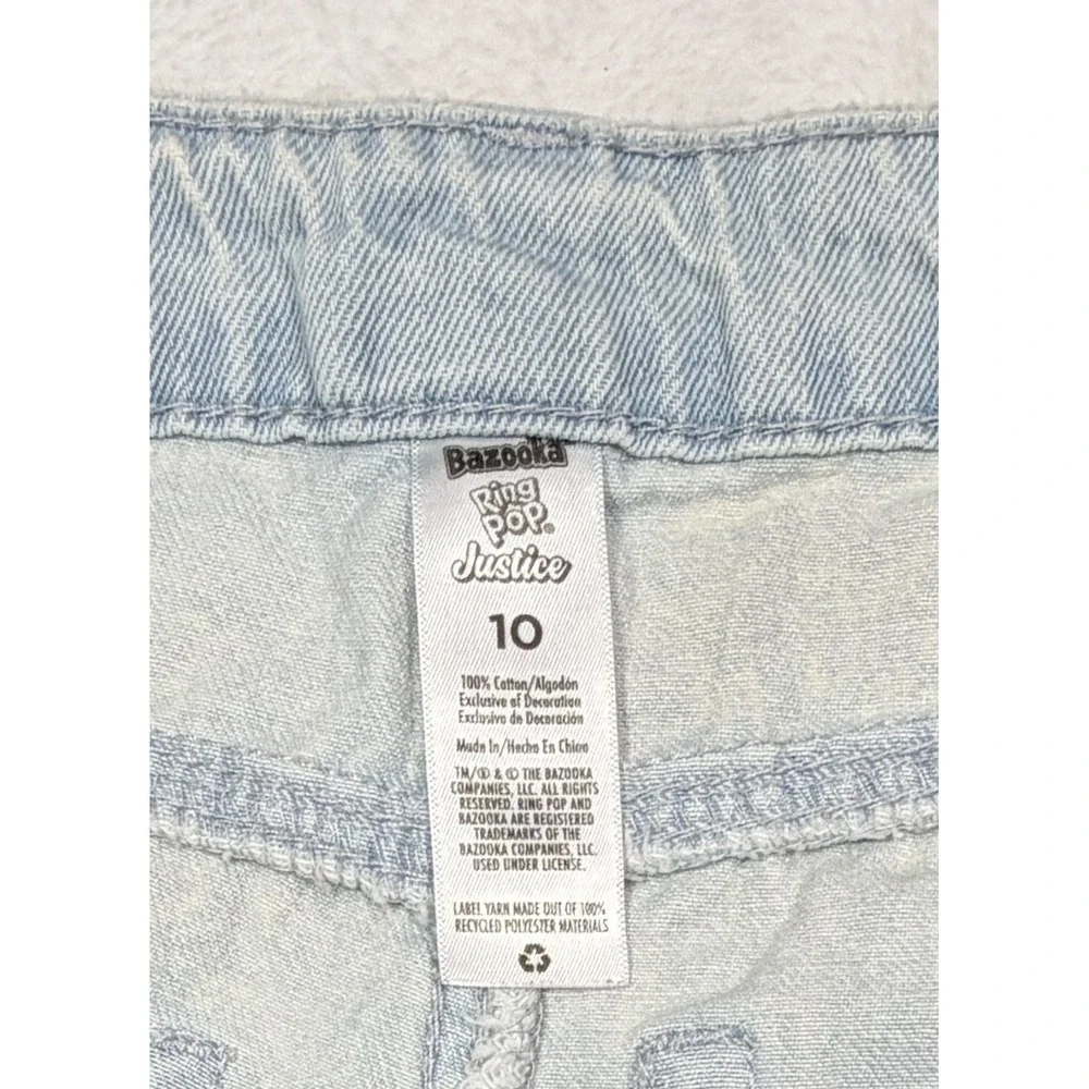 Justice Girls Jeans Ring Pop Bazooka Collaboration Size 10 Light Blue Denim
